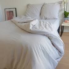 1 pièce pour lit 90 x 190 cm à 120 x 190 cm. Housse De Couette Unie En Coton Bio Lave Gris Clair