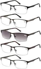 Premium eyeglassesstarting from rs 3000. Amcedar 5 Pieces Reading Glasses Men S Half Frame Stainless Steel Material Metal Spring Hinges Included Sun Reading Glasses 2 50 Amazon De Drogerie Korperpflege