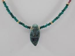 Blue jade pendant classic necklace metal purity: Sold Price Pre Columbian Blue Jade Pendant Necklace With Emeralds Blue Jade Avian Pendant From Nicoya Costa Rica Age 500 800 A D Strung With Gold Spacer Beads Faceted Emeralds Faceted Garnets And Garnet Heishi