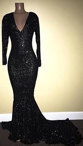 Mermaid Black Sequins Long Sleeves Shiny V Neck Prom Dresses Black Sequin Prom Dress Black Prom Dresses Prom Dresses Long With Sleeves