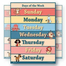 Details About Learning Days Of The Week Chart For Toddlers