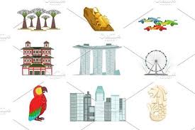 Singapore Touristic Symbols Set Symbols Singapore Settings