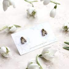 Snowdrop Earrings Spring Flower Studs Imbolc Jewelry Tiny Etsy Flower Studs Spring Flowers Cherry Blossom Charm
