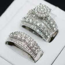 3 00 Ct Round Diamond Trio Bridal Wedding Ring Band Set 10k Solid White Gold Fn Bacio2jewel Wedd Cool Wedding Rings Wedding Ring Bands Set Wedding Ring Bands