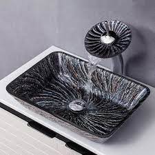 For more information, review our bathroom sink faucets guide. Rectangle Glass Sink And Faucet Set Black Spiral Pattern Basin Bathroom Countertop Waterfall Vessel Sink Tap Bwy19 189