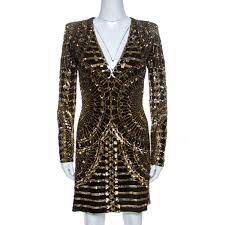 Balmain Gold Black Sequin Embellished Mini Dress S Balmain Tlc