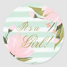 Mint Green And Pink Baby Shower Classic Round Sticker Zazzle Com Pink Baby Shower Mint Green Baby Shower Decorations Mint Baby Shower