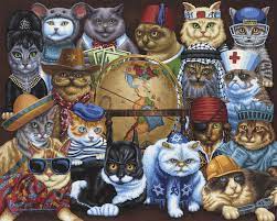 Finished size 24 x 30. Cats Around The World 1000 Pieces Dowdle Folk Art Puzzle Warehouse