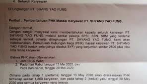 Contoh surat keterangan tidak terikat dengan perusahan lain. Perusahaan Shyang Yao Fung Phk 2 500 Karyawan Karena