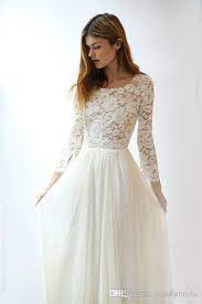 Discount Long Sleeves Lace Modest Wedding Dresses With Long Lace Sleeves Bohemian Elegant A Line Floor Length Boho Bridal Dress Beach Wedding Vintage Style Wedd Lace Wedding Dress With Sleeves Boho