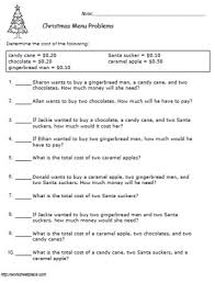 Practice money euro word problems with this free printable math worksheet. Christmas Menu Addition 7 Worksheets