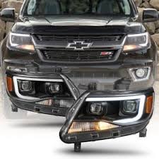 Black 2015 2019 Chevy Colorado Led Tube Drl Dual Projector Headlights Headlamps Chevy Colorado Accessories Chevy Colorado Chevy Colorado Z71