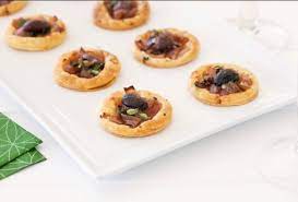 Caramelised Onion Olive And Thyme Tarts Recipe Caramelized Onions Vegetarian Party Food Food