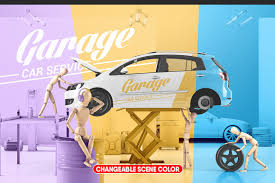 Download Car Service With Wooden Men Mockup In Vehicle Mockups On Yellow Images Creative Store PSD Mockup Templates