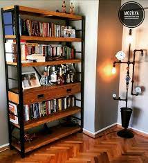 decorative contemporary bookcase hasir natural solid wood and metal bookshelf loft style bookshelves bookcase decor object display wooden bookcase bookcase wood bookshelves