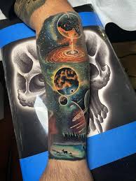 Like how there isn't a recognizable image in the pattern, just different colors clashing and cavorting to form a brightly hued solar system. Space Tattoo Album On Imgur