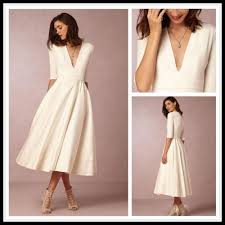Tea Length Cheap Wedding Dresses A Line V Neck Half Sleeves Short Bridal Gowns Vestidos De Novia Vestidos De Novia Sencillos Vestidos De Novia Con Mangas