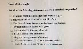 Uranium has the highest atomic weight of the primordially occurring elements. Solved Which Of The Following Statements Describe Chemica Chegg Com
