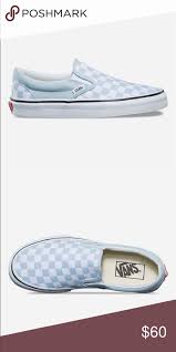 Brand New Never Worn Light Blue Checkered Vans Slip On Style Vans Shoes Sneakers Vans Mom Shoes Blue Checkered