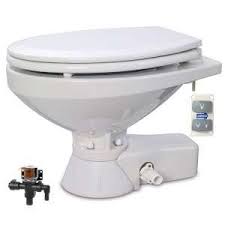 There is a screen at the inlet of the toilet fill valve. Island Water World Quiet Flush Electric Toilet Regular Bowl Fresh Water 12v
