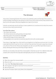 Free science worksheets, games and projects for preschool, kindergarten, 1st grade, 2nd grade, 3rd grade, 4th grade and 5th grade kids. Science Reading Comprehension The Universe Worksheet Primaryleap Co Uk