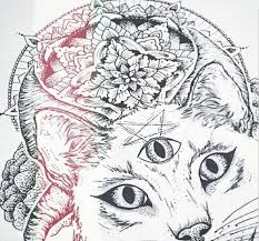 Three Eyed Cat Satan Worshiper For Halloween Cat Tattoo Black Cat Tattoos Cat Face Tattoos