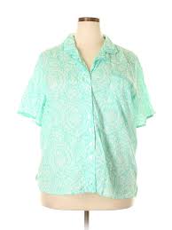 Details About The Vermont Country Store Women Green Short Sleeve Button Down Shirt 2 X Plus