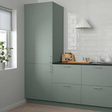 A multifunctional space ~ kitchens with a desk area are surging in popularity, especially due to so many individuals working from home these days. Bodarp Door Gray Green 24x40 Ikea Green Kitchen Cabinets Ikea Kitchen Ikea