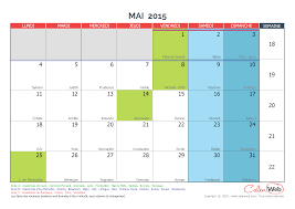 Le 1er mai est le 121e jour de l'année (122e en cas d'année bissextile) du calendrier grégorien. Calendrier Mensuel Mois De Mai 2015 Avec Fetes Jours Feries Et Vacances Scolaires Calenweb Com