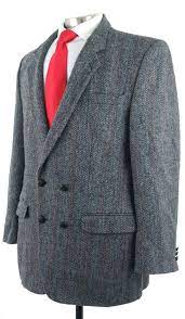 Harris Tweed Gray Double Breasted Herringbone Sport Coat Jacket Canada 44 46l B Tweed Men Jacket Canada Harris Tweed