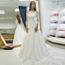 Half Sleeve Lace Wedding Dresses Boat Neck Charming Bridal Wedding Gowns Lace Up Spain Evening Dresses For Weddings Wedding Dresses Lace Evening Dresses Online