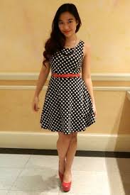 Black And White Polka Dot Dress With Red Shoes Dresses Black Polkadots Shoes Pumps Red Accessories Necklace Black Accessories Belt Red Colorful Dresses Nice Dresses Polka Dress