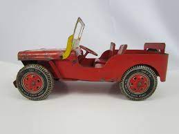 Vtg 1940 S Marx Willys Jeep Pressed Steel Toy Red Yellow Paint 100 Original Pressed Steel Toy Toy Car Willys Jeep