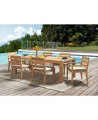 Outdoor dining sets often serve as the focal point of backyards or patio spaces. Furniture Willison Teak Outdoor 7 Pc Dining Set 96 X 42 Rectangle Dining Table 4 Dining Chairs 2 Dining Arm Chairs With Sunbrella Cushions Created For Macy S Reviews Furniture Macy S