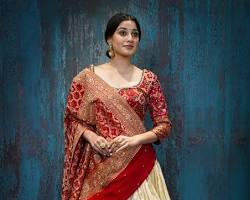 Image of Cream Silk Traditional Patola Lehenga from Asopalav
