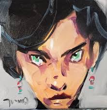 Jose Trujillo Large 16x16" Canvas Print Impressionist Angry Person With Ear  Rings