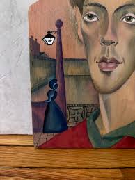 Vintage Folk Art Painting- Vintage Portrait Painting- Vintage Original Art 