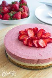 No Bake White Chocolate Strawberry Mousse Cake Recipe Desserts Strawberry Mousse Cake Mousse Cake