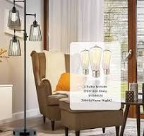COFF Industrial Floor Lamp, 3 x 1200LM Edison LED Bulbs ...