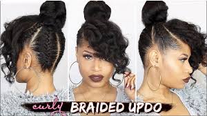 French Braided Curly Updo Natural Hair How To Video Https Blackhairinformation Com Video Braided Curly Updo Natural Hair Styles Natural Hair Tutorials
