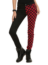 Black And Red Checkered Royal Bones By Tripp Black Red Checkered Split Leg Skinny Jeans Red Skinny Jeans Red Jeans Leggings Are Not Pants