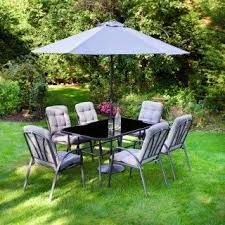 Our outdoor furniture is perfect for gardens of all shapes and sizes, from compact options with clever storage, suitable for a relaxing cuppa in the sun, to large and imposing sets which are the ideal choice for a fun garden party or gathering. Madison Padded Patio Set 8pc Garden Furniture B M In 2021 Patio Cheap Patio Sets Patio Dining Set