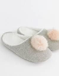 Women Secret Fluffy Pom Pom Slippers In Gray Pom Pom Slippers Cute Slippers Slippers