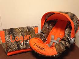 Realtree Fabric Camo Orange Infant Car Seat Cover With Canopy And Diaper Bag With Free Monogram Baby Car Seats Camo Baby Stuff Infant Car Seat Cover