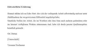 Die erklärung kann auch in gerichtlichen beweisverfahren abgegeben werden, jedoch ist sie nur in bestimmten fällen ein zulässiges beweismittel. Eidesstattliche Erklarung Einer Bachelorarbeit Masterarbeit