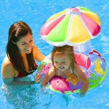 Summer Inflatable Toddler Baby Swimming Ring Swim Ring Infant Swimming Pool Water Float Seat With Floret Sun Shading Baby Pool Floats Baby Float Baby Swimming