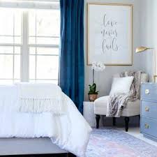 Combine light sheer curtains with blackout drapes in the bedroom [design: Navy Blue Curtains In Bedroom Menzilperdenet For Atmosphere Ideas Grommet Sheer Print Window Living Room And White Yellow Apppie Org