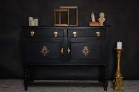 Vintage Black And Gold Painted Sideboard Vinterior Painted Sideboard Black Painted Furniture Sideboard Gold