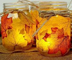 Silk Leaves Mod Podge Raffia And A Jar Fall Mason Jar Centerpieces Leaf Mason Jar Candle Fall Mason Jars