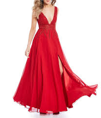 Gb Social Deep V Neck Applique Bodice Long Dress Dillard S Formal Dresses Prom Formal Dresses Long Dresses